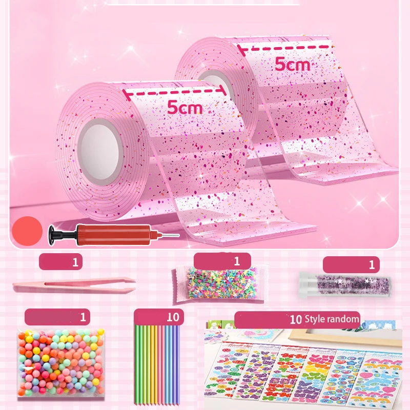 DIY Blow Bubble Nano Tape Komplettes Set aus PET Nano Kleber Kneten Musik Doppelseitiges Klebeband Dekompressionsspielzeug Aufkleber Geschenk