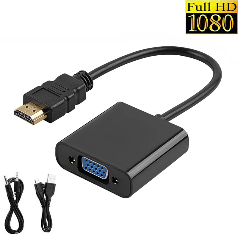 Full HD 1080P HDMI-compatible To VGA Cable Converter Male to Female Adapter With Audio Power For PC TV Projector Tablet Monitor