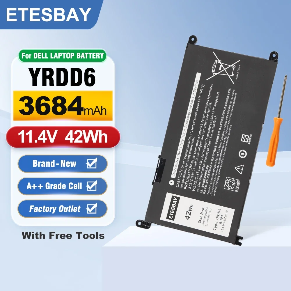 ETESBAY YRDD6 1VX1H 42WH Laptop Battery For Dell Inspiron 5482 5480 5481 5485 5491 5591 5593 Series 0YRDD6 VM732 0VM732 01VX1H