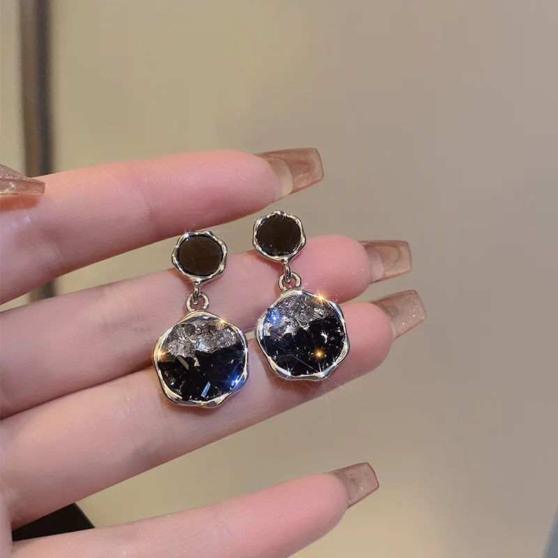 Korean Fashion Irregular Crystal Geometric Earrings For Women Trendy Black Zircon Dangle Earrings Casual Party Jewelry Lady Gift