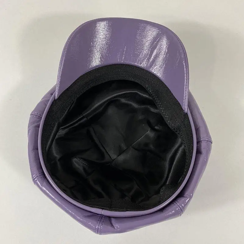 R1WE الكورية النساء الخريف خمر فو براءات الاختراع والجلود اللبلاب قبعة بيريه لامعة بلون 8 لوحات الرسام الترفيه مثمنة أجرة أجرة #4