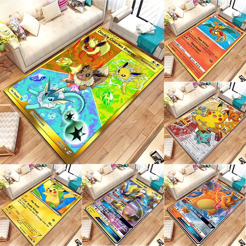 

MINISO Pokémon Card Style Rectangular Rug Vivid Pikachu Charizard Prints Soft Non Slip Carpet for Kids Bedroom Game Room Decor