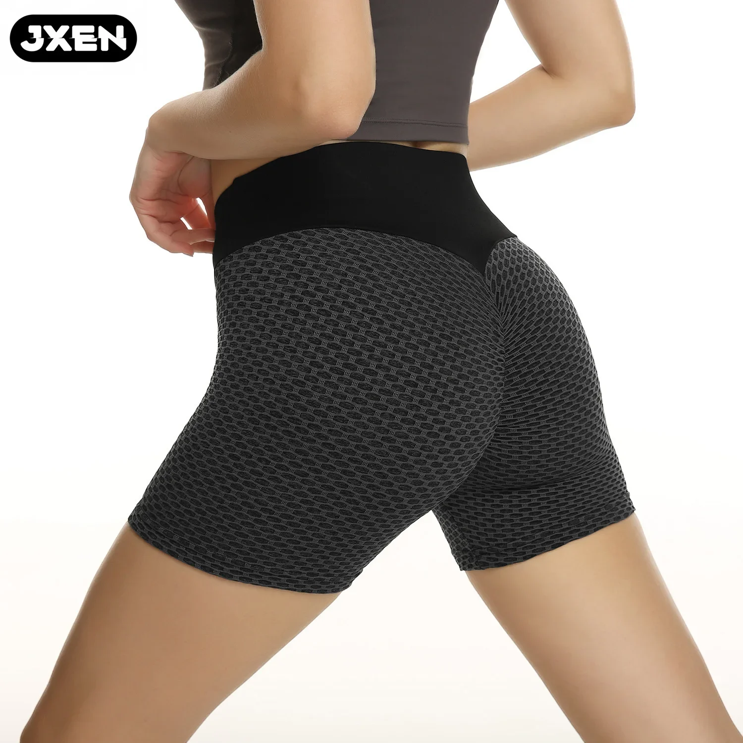 Fitness Pants Breathable High Waist Hip Lift Jacquard Yoga Pants Tight Sports Honeycomb Bottoming Three-point Shorts Women