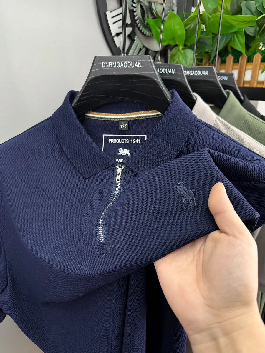 

Высококачественная вышивка мужская рубашка с короткими рукавами и полумолнией polo новая летняя комфортабельная воздушная деловая футболка Paul