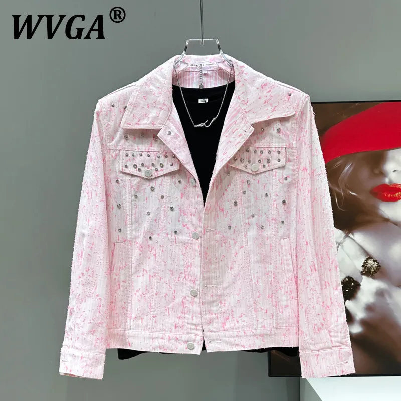 

WVGA весенне-осенняя новая мужская джинсовая куртка Tide High Street с бриллиантами, нишевая свободная стильная повседневная короткая куртка Ins W7588