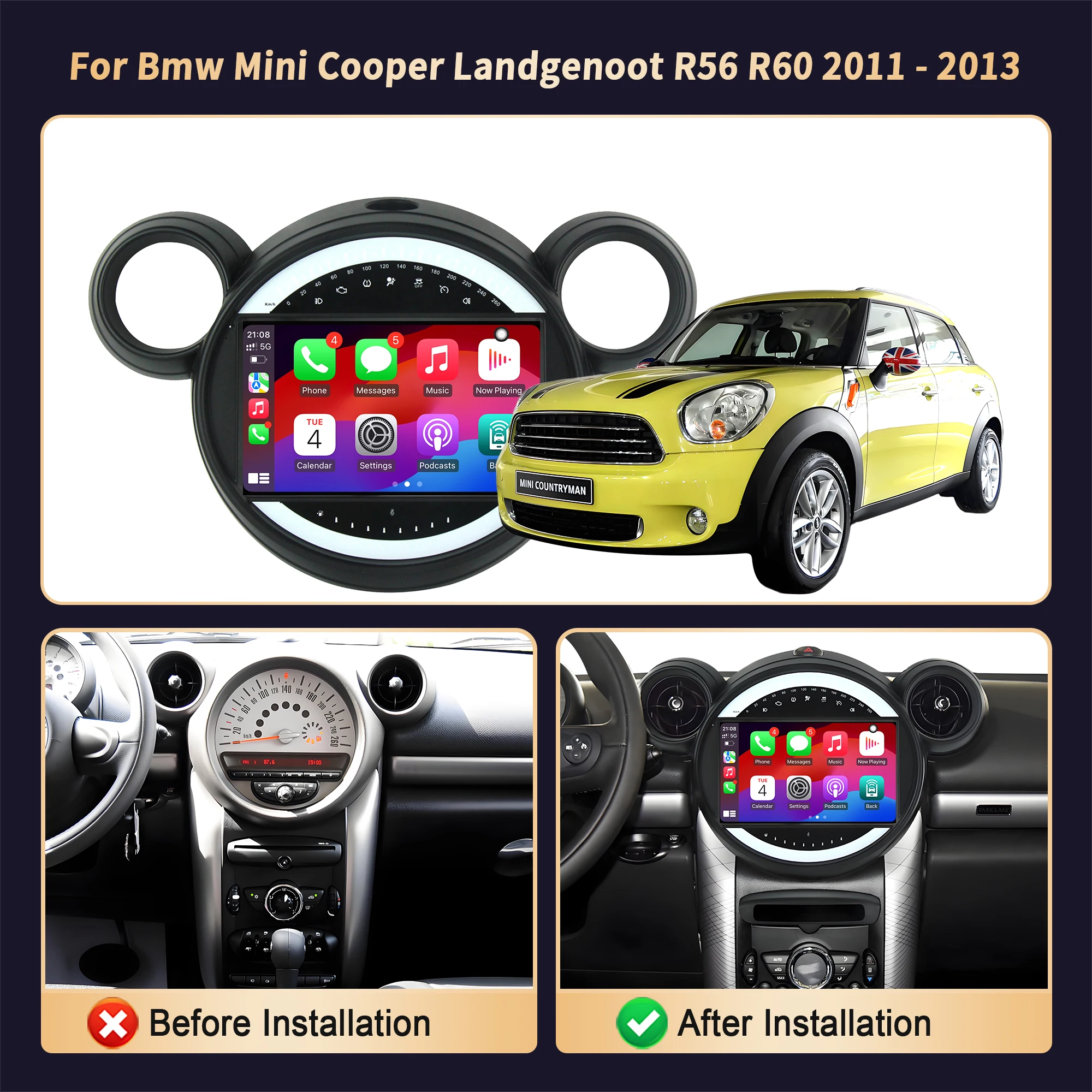 For BMW Mini Cooper Landgenoot R56 R60 2011-2013 Car Radio Multimedia Navigation 4G GPS Wireless Carplay Bluetooth Touch Screen
