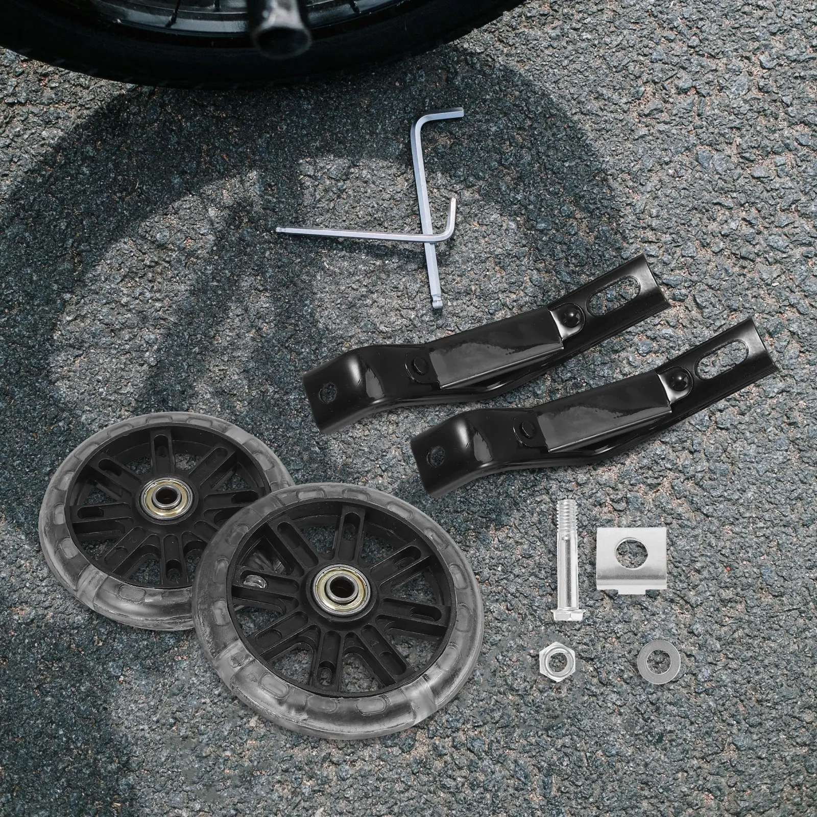 

2Pcs Bike Training Wheels Aux Wheel Flashing Light Adjustable Sturdy Balance Auxiliary Wheel Accessories Black