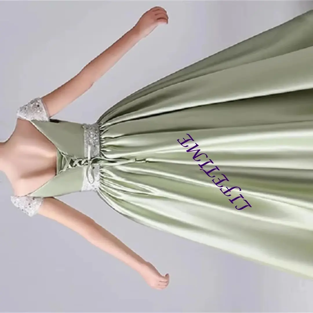 

Индивидуальное платье для девочки с голубыми цветами, блестящее, с V-образным вырезом на спине, коротким рукавом, в пол, для дня рождения, первого причастия, свадьбы