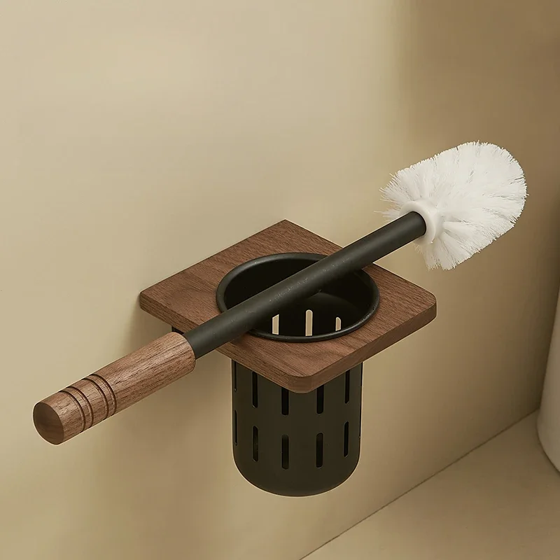 Decontamination Toilet Brush Set Household Bathroom Walnut Toilet No Dead End Cleaning Brush Wall Mounted Solid Wood Shelving