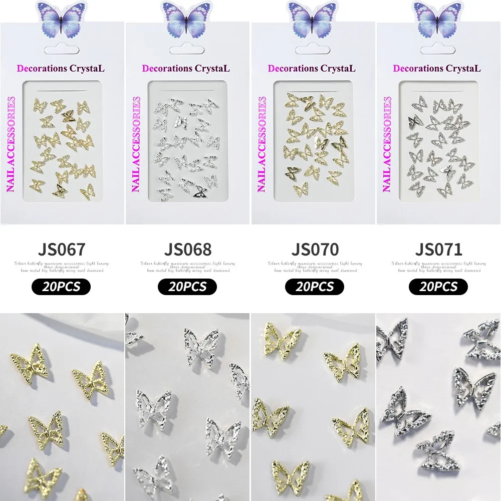 20 adet Glitter elmas kanatları Hollow kelebek tırnak Charms 3D kelebekler şekil Charms çivi için taşlar Nail Art dekorasyon malzemeleri