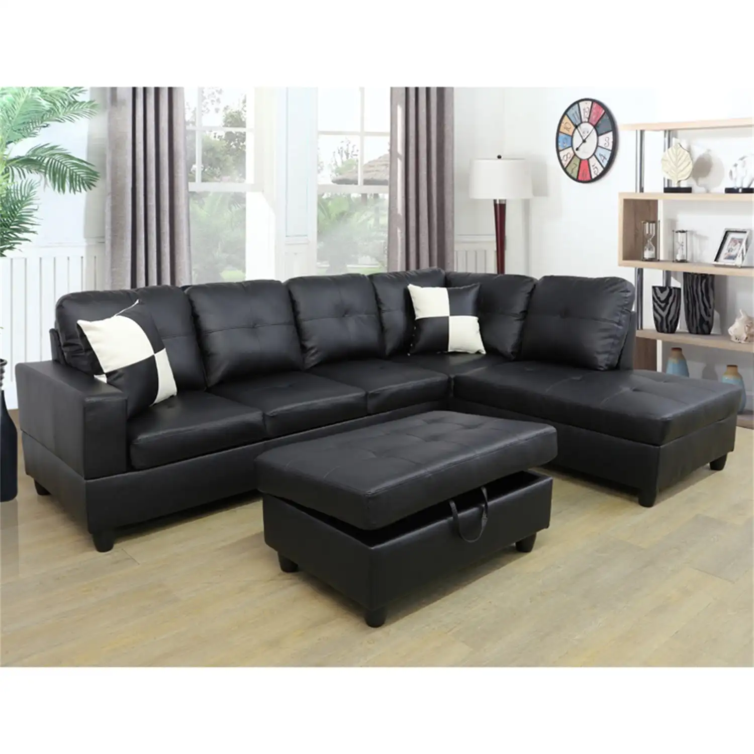 

Convertible Sectional Sofa, L Shaped Couch for Small Space Living Room, Black(Without Ottoman)