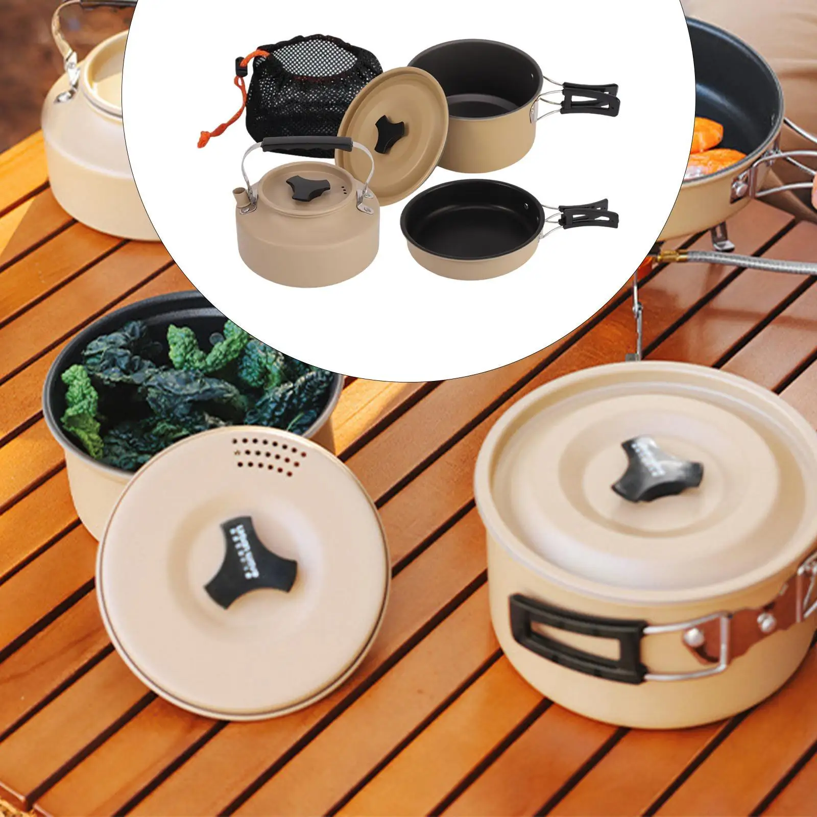 

Camping Cookware Set Folded Handle Portable Cooking Utensils with Carry Bag Fry Pan for Camping Backpacking Cooking Home Fishing