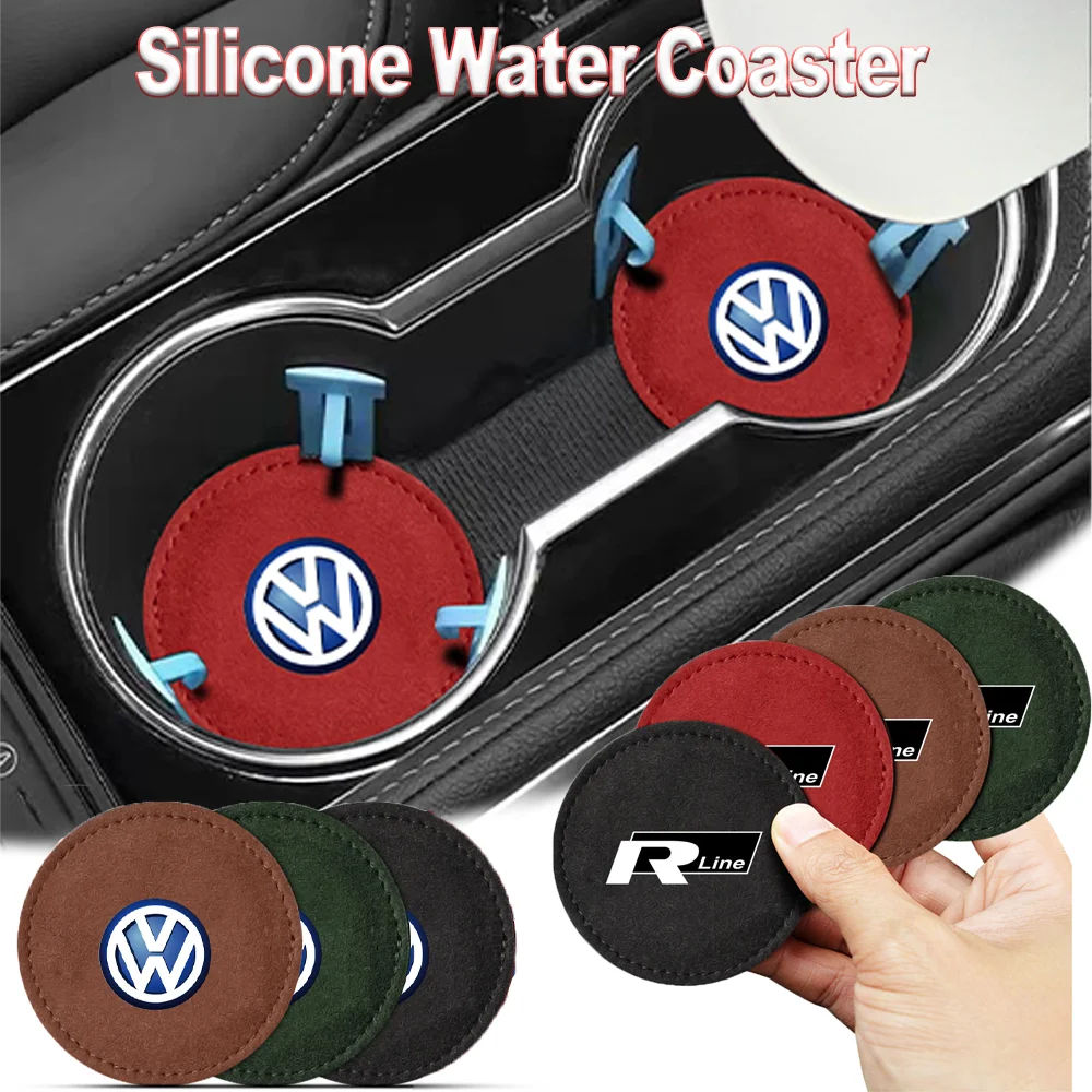 2PCS 7.3cm Fur sponge New Car Water Cup Slot Coasters Anti-Slip mat Auto Accessories For VW R POLO Tiguan RLINE GTI golf GTD B5