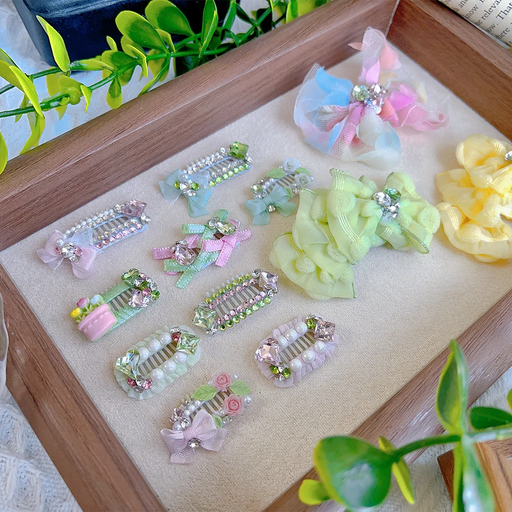 

Summer New Puppy Cat Hairpin Fashion Fine Pink Green Pearl Crystal Flower Hairwear For Puppy Dog Yorkshire Pet Hairclip Supplies