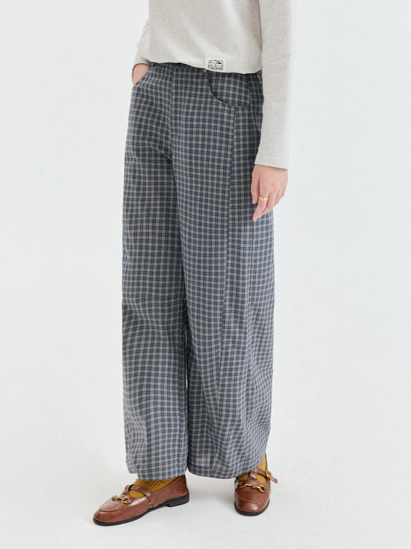 Original AMUU High Waist Loose Checkered Knife Pants Women's Casual Trousers Autumn New Style Versatile Commuter Wind Korean ...