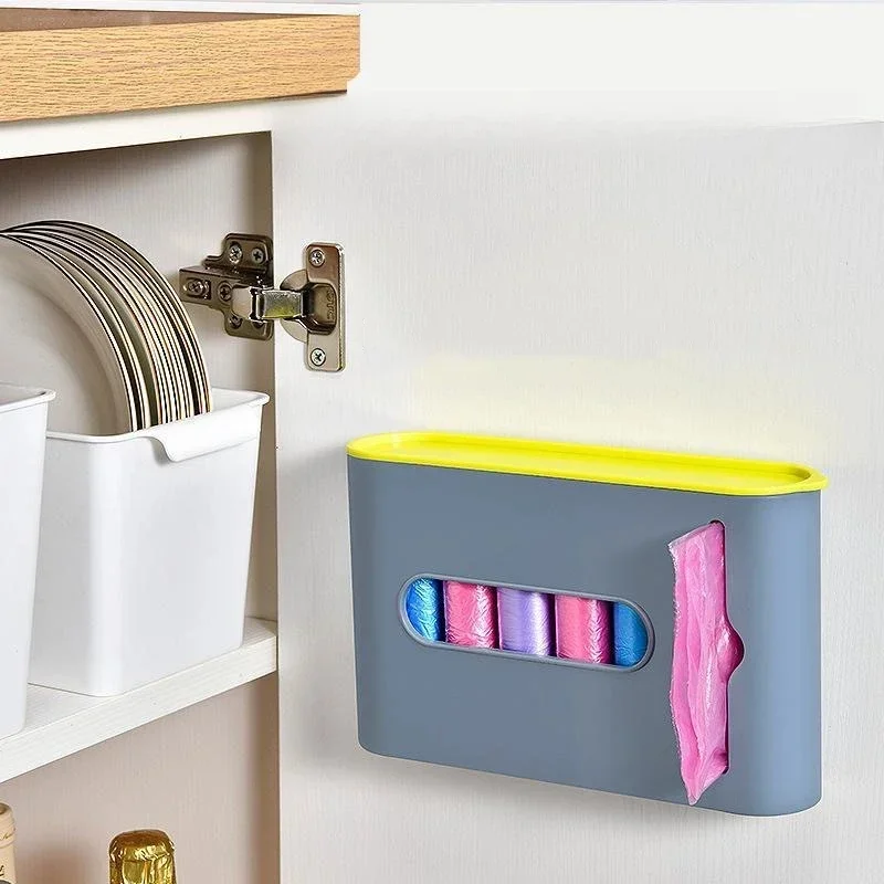 Non-perforated garbage bag storage box, wall mounted plastic garbage bag dispenser, bathroom and kitchen storage box