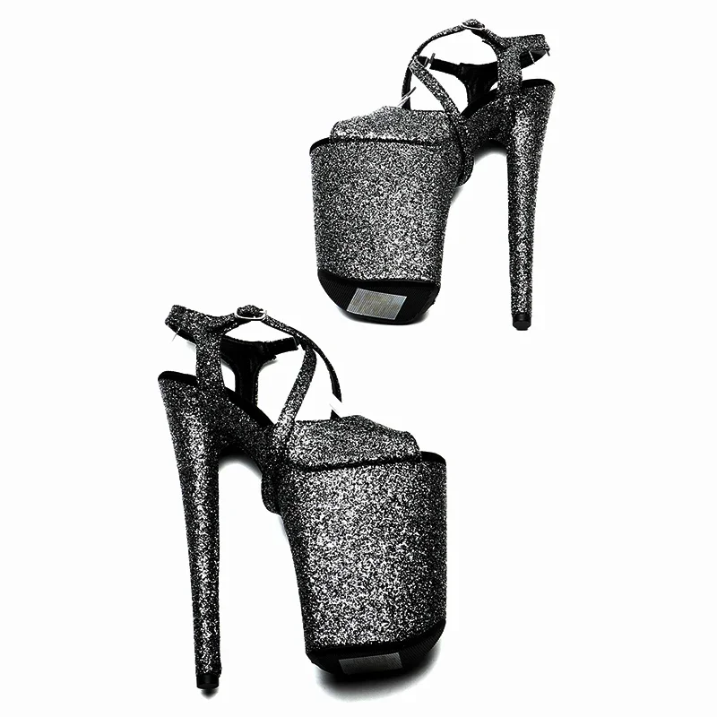 Leecabe 23CM / 9inches  Glitter  fashion  Platform High Heels Sandals Pole Dance shoes