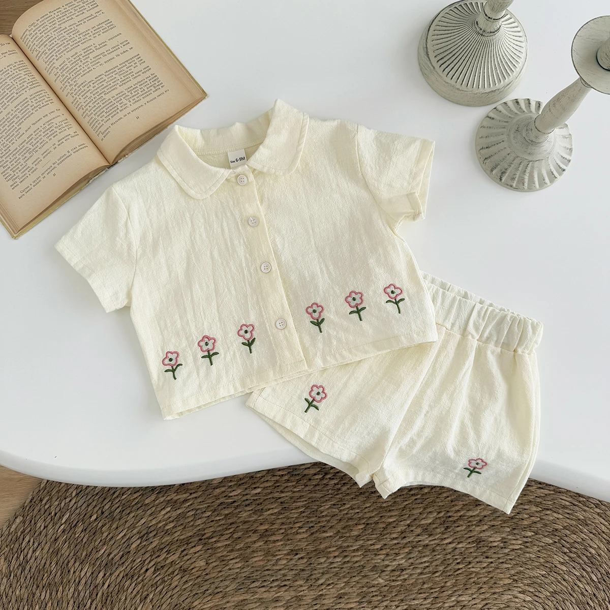 Cute Summer Hot Baby Tracksuit Set Embroidered Flower Cotton Shirt + Shorts Child Casual Sports Clothes Fashionable Baby Outfit