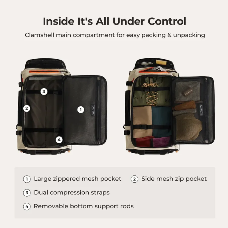 BAGSMART 43L Travel Backpack with Smooth PU wheels Large Capacity Roller Backpack MultiFunction Luggage Suitcase Backpack