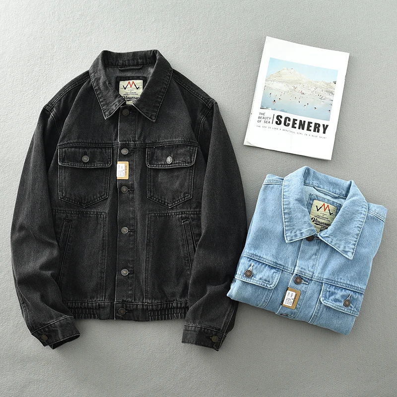 Autumn new vintage wash blue short denim jacket men\'s daily work loose outdoor casual coat