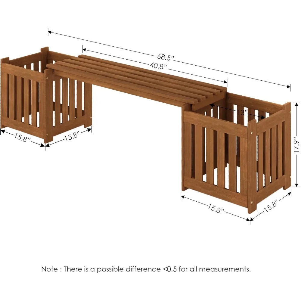 صندوق زهور خارجي من الخشب الصلب مع مقعد، لمسة نهائية طبيعية لديكور الحديقة #3