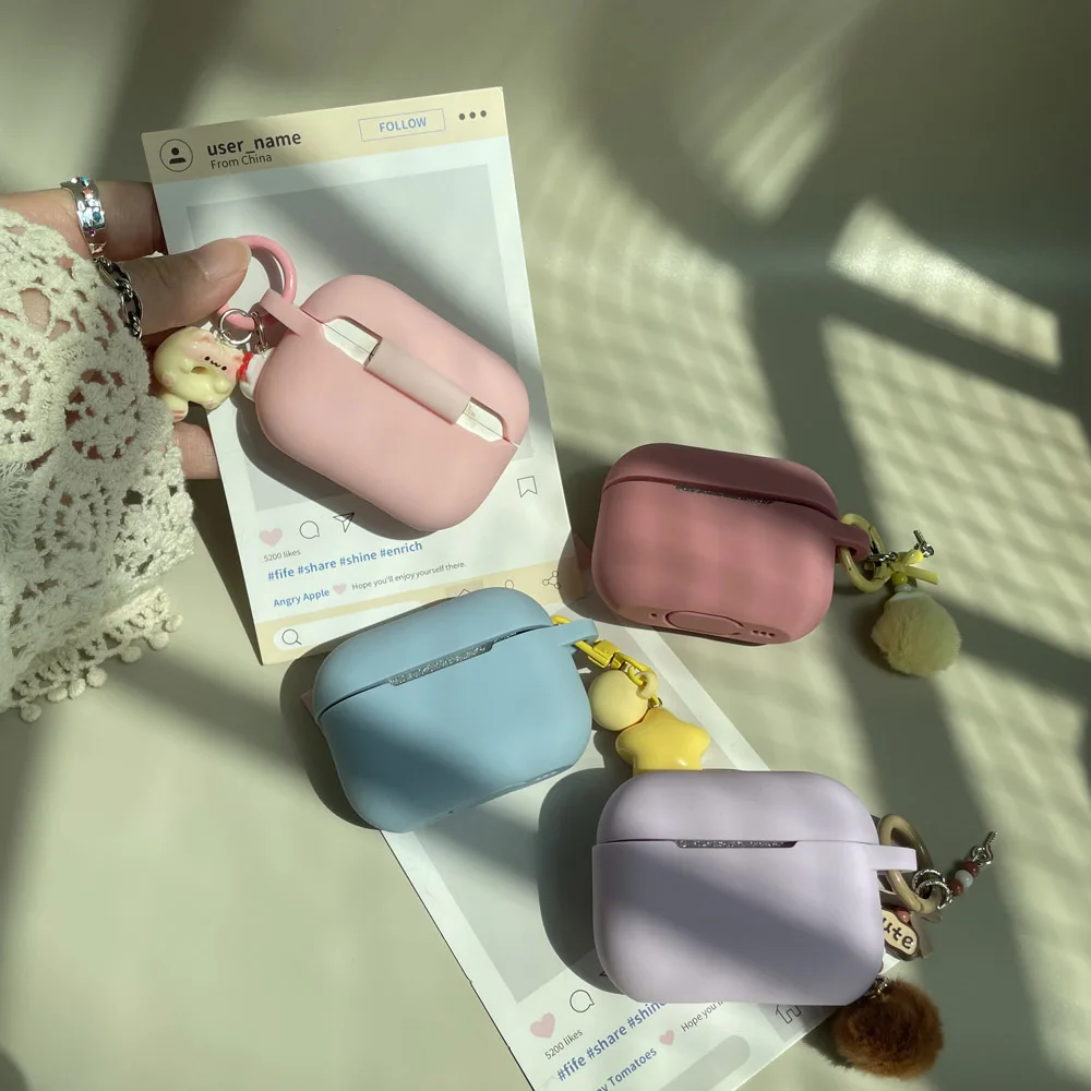 حافظة سماعة أذن من السيليكون الوردي لأجهزة AirPods Pro3 2025 مع سلسلة مفاتيح Hairball لأجهزة AirPods 1 2 3 4 Pro 2nd 3rd Gen حافظات ناعمة
