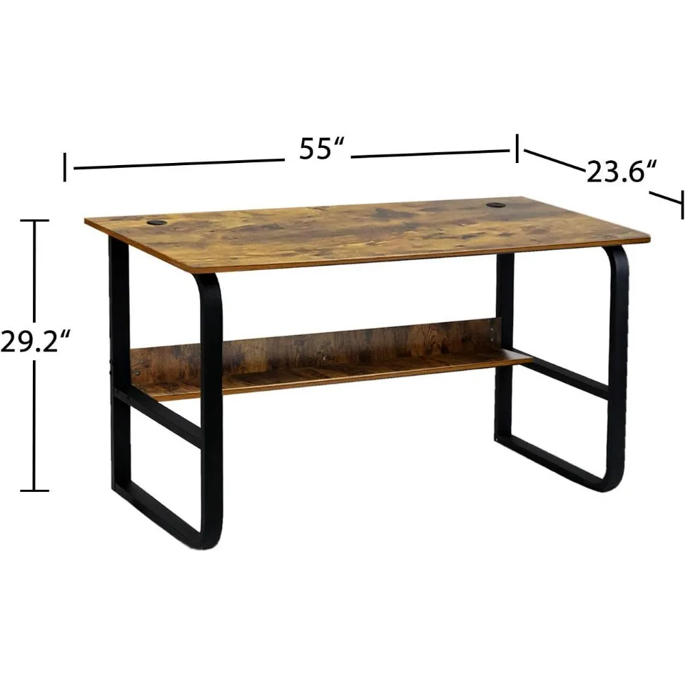 - Computer Desk Home Office Desk Personal Work Station Desktop Cable Accessory Book Shelf Design Reading Writing