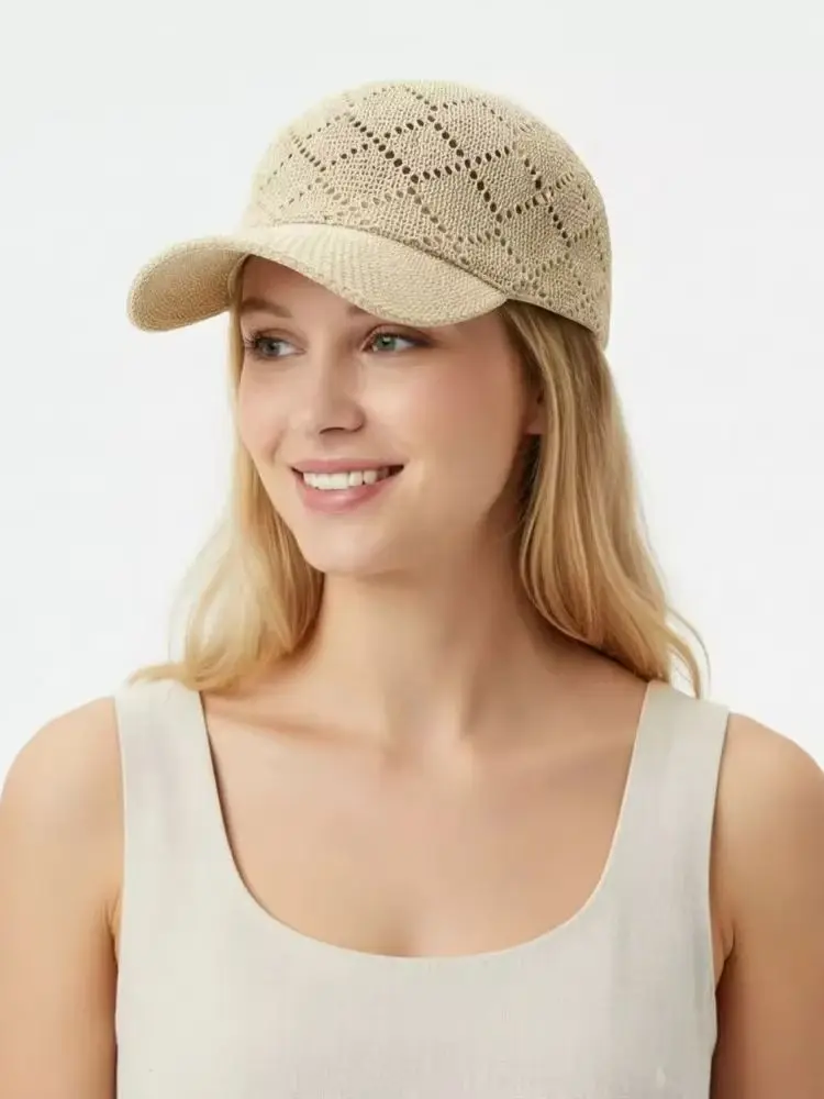 Lady's Summer Holovov Knitted Sun Hat, A Breathable Mesh Baseball Cap, Suitable for Wearing During Golfing Activities.
