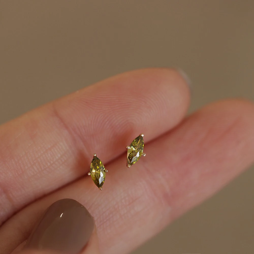 CANNER Olive Green Marquise Zircon Stud Earrings S925 Sterling Silver Gold-Plated Square Pink Zircon Earrings Simple Jewelry