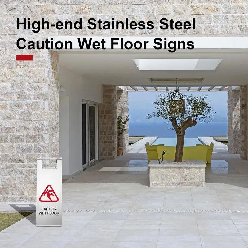 Señal de suelo húmedo, marco en A, señales de seguridad de advertencia de doble cara, 5 piezas, alerta de suelo húmedo de acero inoxidable, evita caídas para restaurante