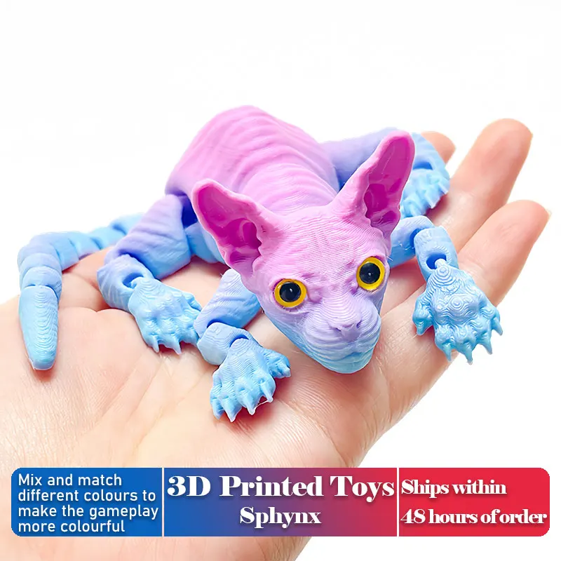 Realistic 3D Printed Sphynx Cat with Flexible Joints - Modern Home Office Decor, Artistic Collector Item Cool Holiday Present