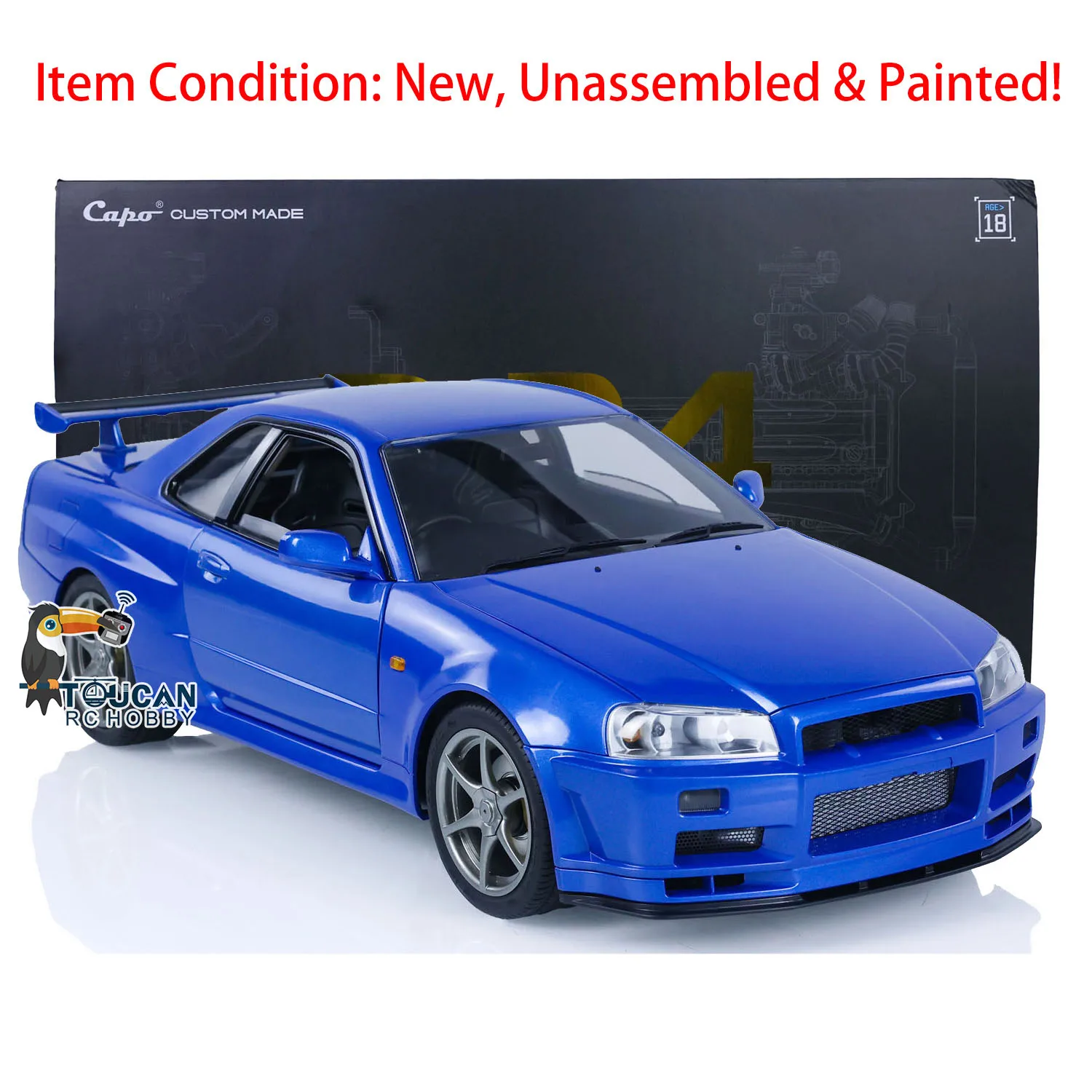 

In Stock Capo Blue R34 RC Racing Car GTR 1/8 Painted Kits Model Metal Electric High-Speed Drifting Vehicles Toy Gift TH22605