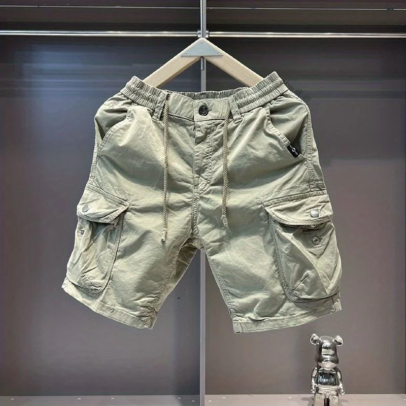 

Летние мужские повседневные брюки в американском ретро-стиле, свободного кроя, с множеством карманов, средней длины (до колена)