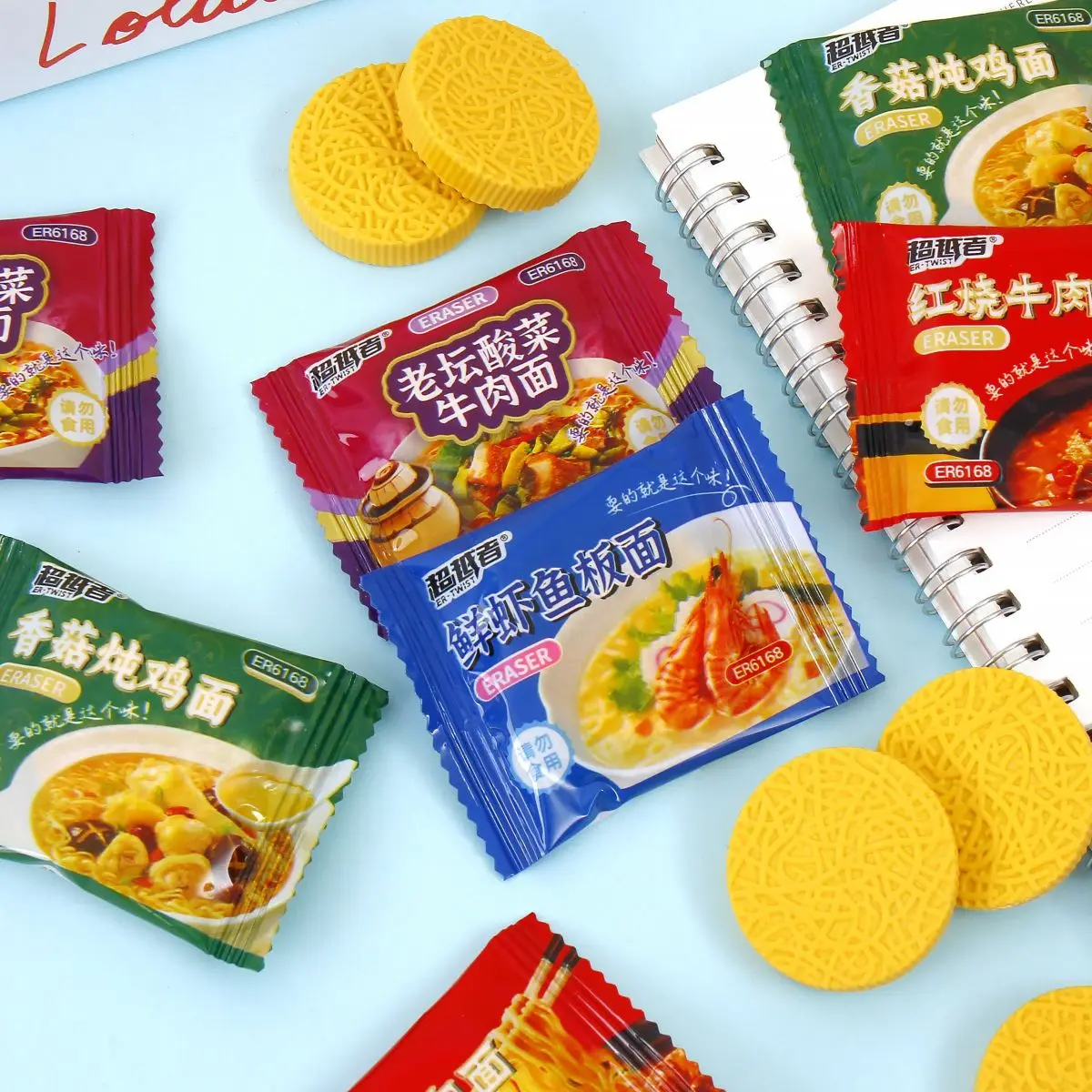 Borradores instantáneos en forma de fideos, regalos para eventos de fiesta de oficina escolar, cajas del tesoro para estudiantes, papelería para exámenes de pintura, 4 Uds.