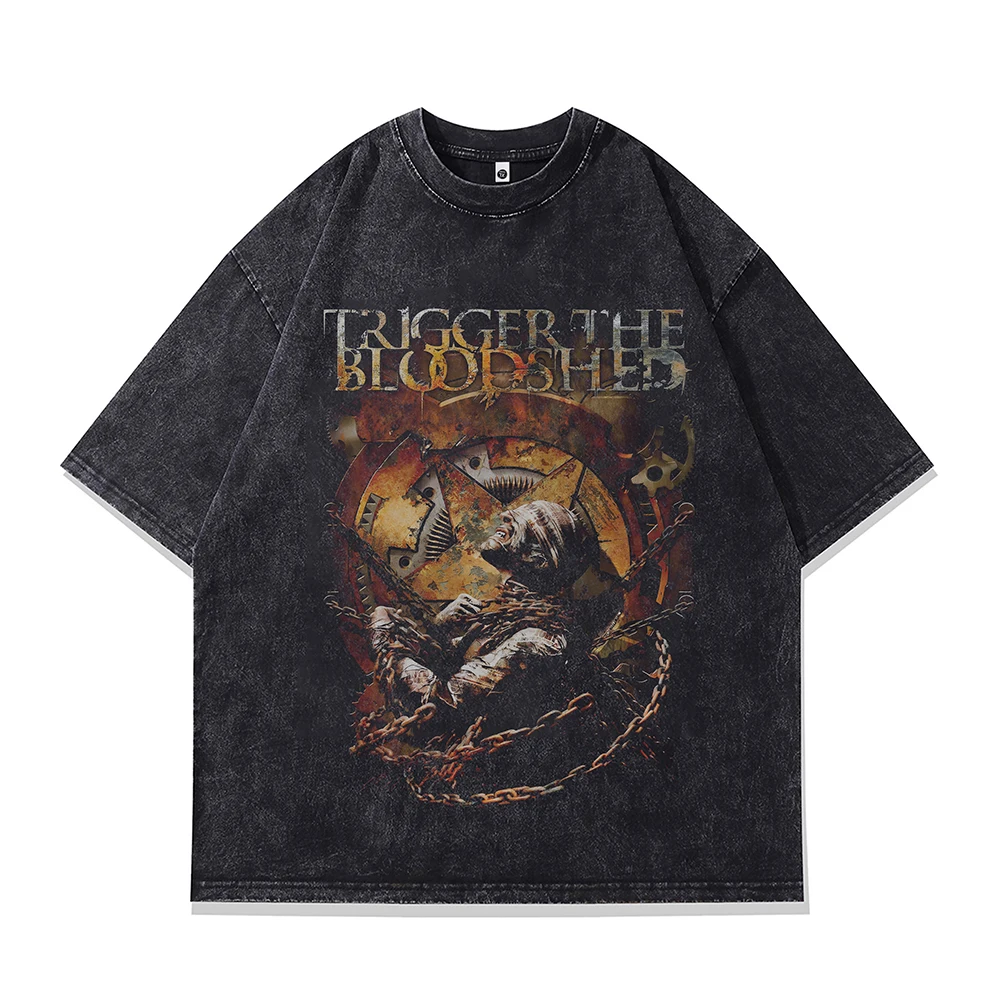 Berserk Demon Goth Men‘s Oversized T-shirt Dark Evil Graphic T Shirt Punk Short Sleeve Tee Harajuku Vintage Washed Cotton Tops