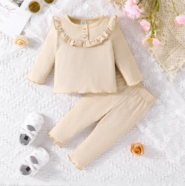 Newborn Girl 3-36 Months Spring and Autumn Fashion Button Ruffled Long Sleeve suit Baby Clothes Polka Dot suit Baby