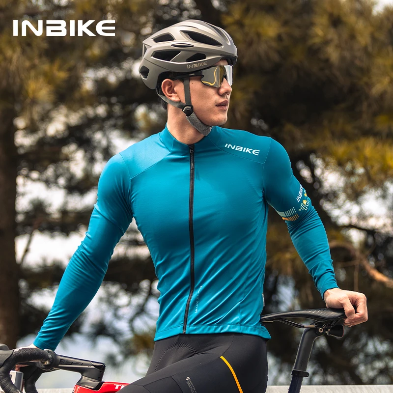 INBIKE Winter Fleece Men\'s Long Sleeve Cycling Jersey Road Cycling Thermal Top Shirt Full Zip Cycling Jersey with 3 Pockets MTB