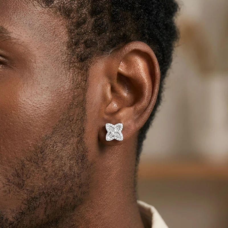 1Pair S925 Sterling Silver Moissanites Paved Hip Hop Bling Ice Out Cross Stud Earrings for Men Women Unisex Rapper Jewelry