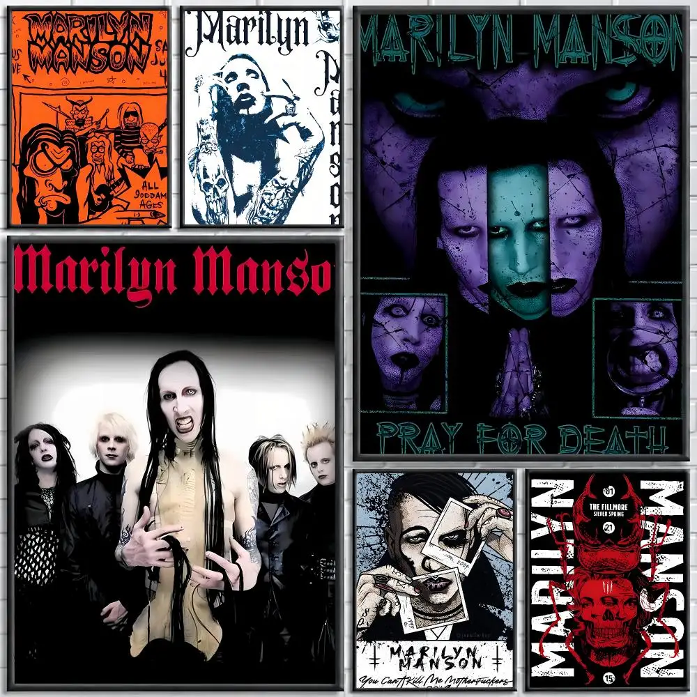 Siunger M-Marilyn Manson Painting Calligraphy Stylish Canvas Poster Wall Art for Living Room Bedroom Cafe Office Decor Gift