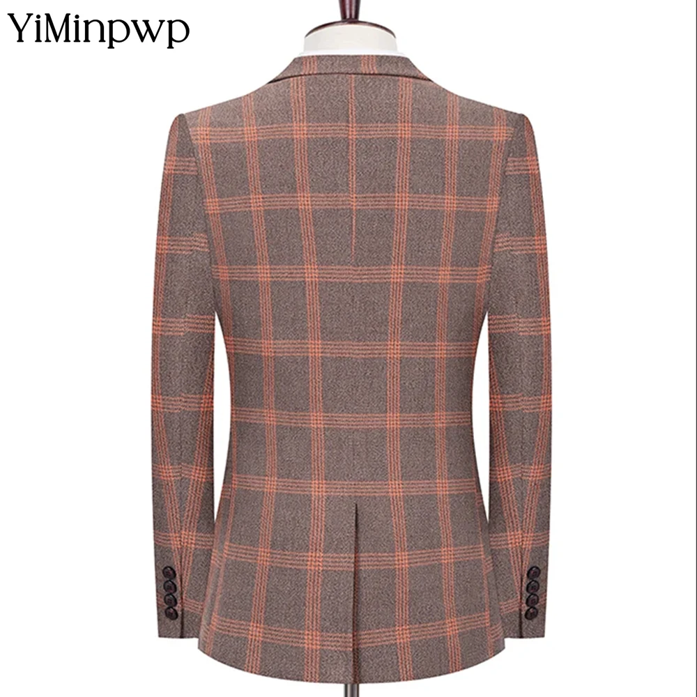 Plaid Boutique Style britannique costume pour hommes sur mesure de haute qualité marié robe de mariée affaires laine costumes formels 3 pièces ensemble XS-5XL