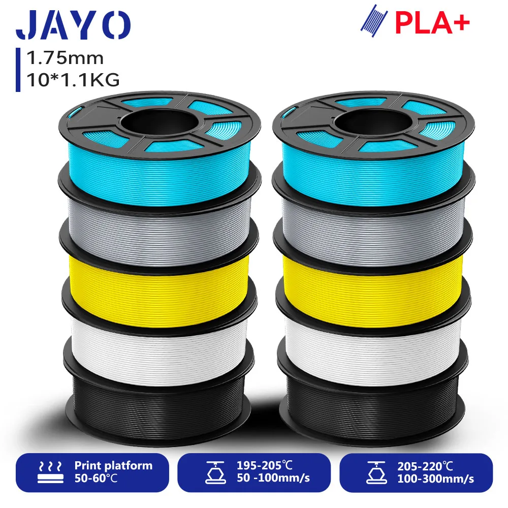 

JAYO 10 Rolls Pla Plus/Clear 3D Filament PLA+ 1.75mm Neatly Wound Good Toughness Colorful Printer Filaments Fit FDM Printer