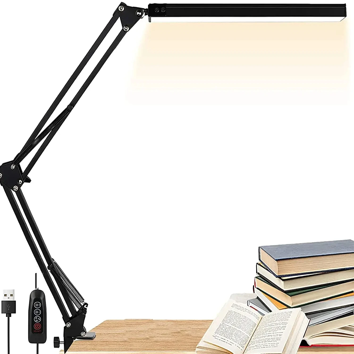 

New LED Clamp Desk Lamp, Eye-Care Reading Light, 3 Color Modes Swing Arm, USB Clip-on Table Lamp