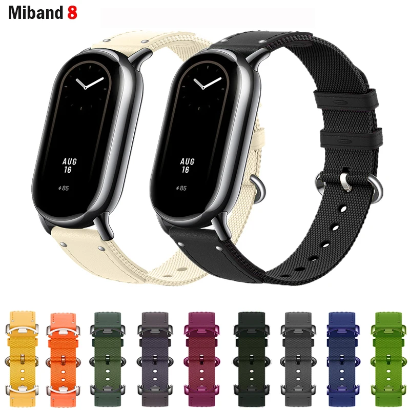 

Original 1:1 Strap for Xiaomi Mi Band 8 -8 NFC wrist Bracelet Nylon+Leather Replacement Miband8 Correa smart Band 8 Accessories