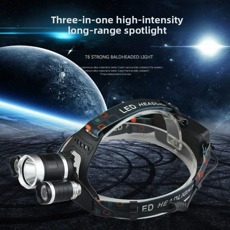 Three-Head Aircraft-Style LED Headlamp: Fixed-Focus, Long-Range, Ultra-Bright High-Lumen – For Maintenance & Mining