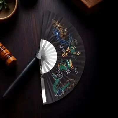 Vintage Folding Fan Chinese Style Silk Handheld Dance Fan for Kung Fu Performance Retro Metal Hand Fan Party Accessory