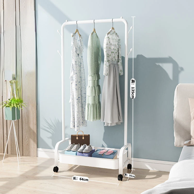 Movable Clothes Rack Floor Hanger Stand Storage Wardrobe Hat Stand Storage Box Bedroom Furniture