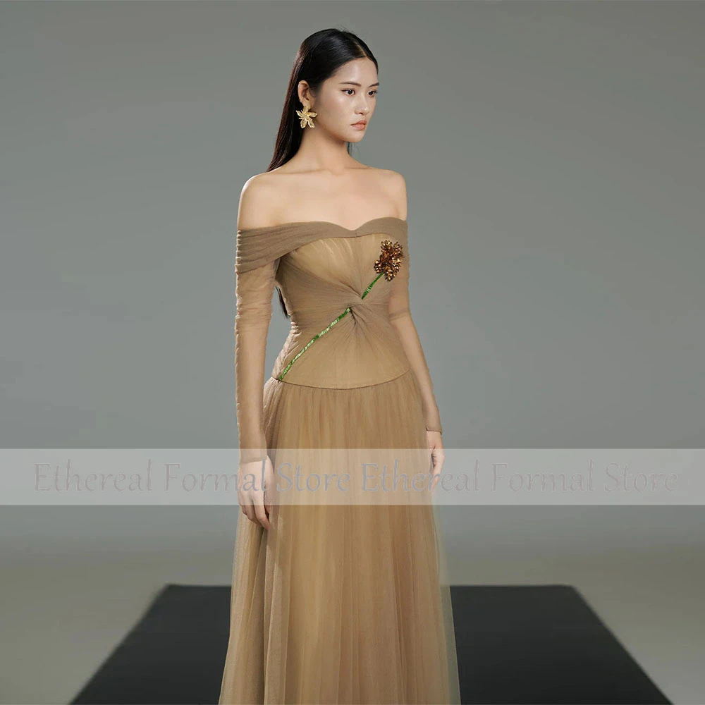 Вечернее платье трапециевидной формы для свадьбы, расшитое бисером, с открытыми плечами, женское вечернее платье с длинными рукавами, вечерние платья