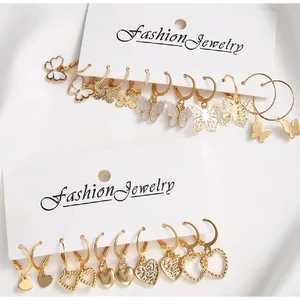 10 pairs female animal butterfly heart earrings set retro simple elegant versatile Custom c buckle ring earring accounts 1 8 Main Sales Earring Butterfly - №4