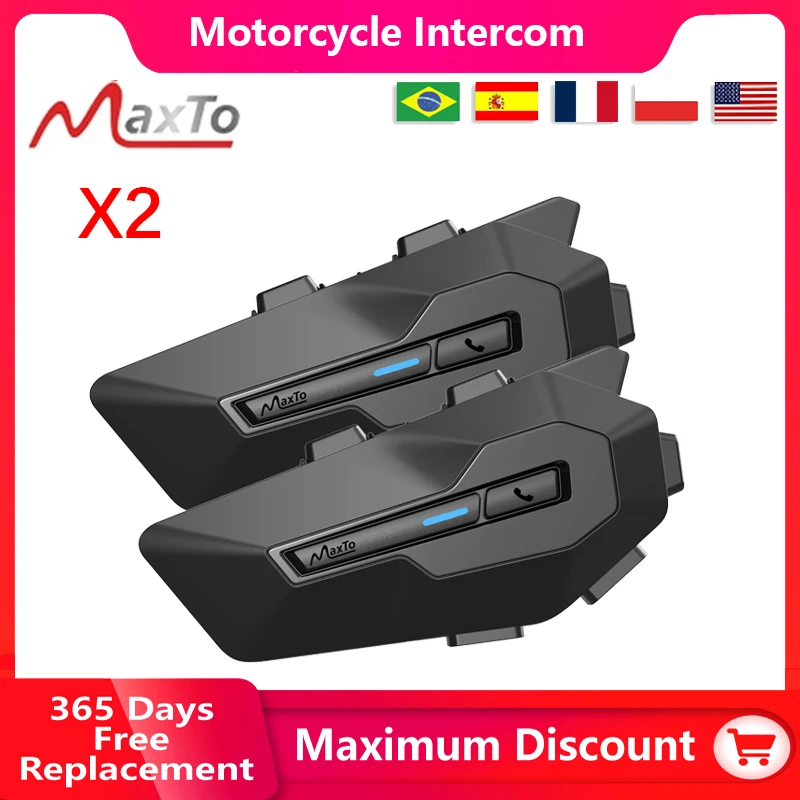 

Maxto X2 Motorcycle Helmet Headset Intercom Supports 2 People Intercom Distance 800M FM MP3 IPX6 Waterproof