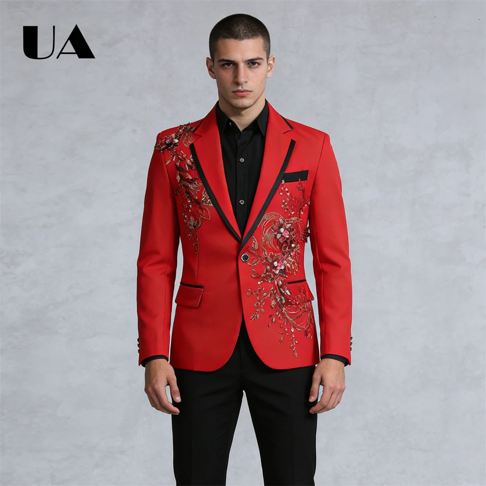 

ULBYANRY Pageant Beaded Suit Set for Men, 2-Piece Luxury Formal Suit Attires Stage Performance Costume Suit Set Jacket Pants